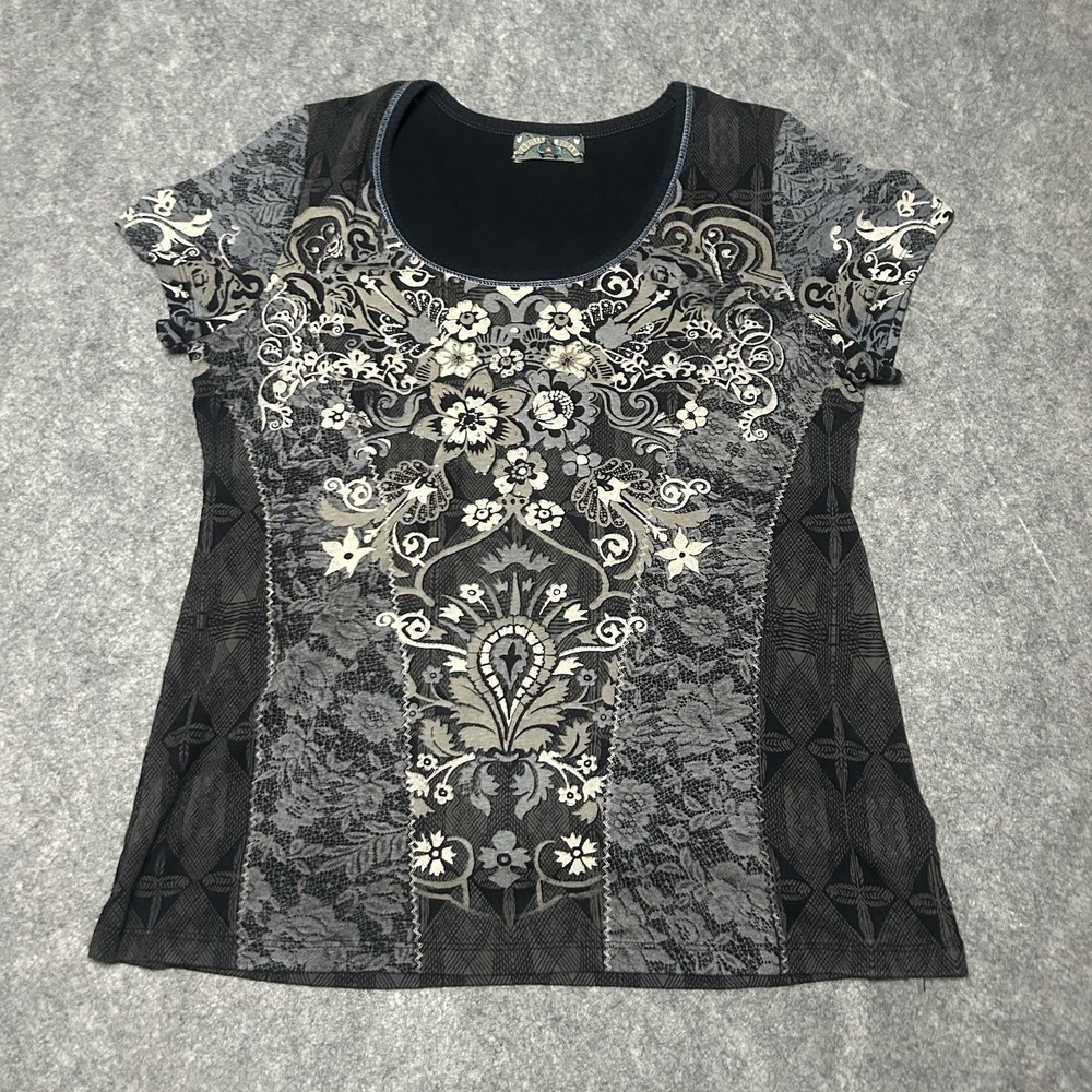 Vanilla Sugar Women's Large Y2k Floral All Over Print Black T-shirt